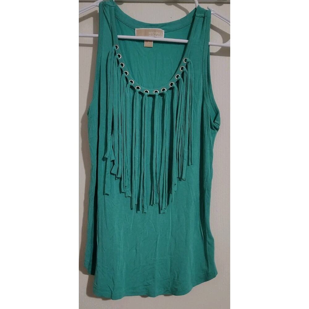 Michael Kors Shirt Size Small S Green Teal Fringe Woman's Festival Biker Rocker
